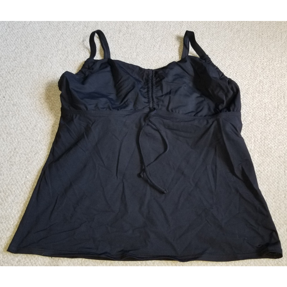 Womens Swim Suit-LANDS' END-black nylon stretch underwired tankini top-10 DD